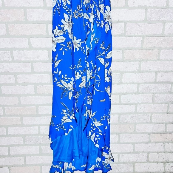 Lulu's NWT Sun Salutation Royal Blue Floral Print Ruffled Wrap Maxi Dress Size L - Picture 5 of 12